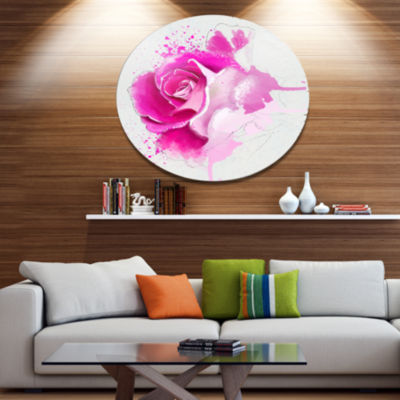 Designart Bright Pink Rose Flower Watercolor DiscFlowers Large Metal