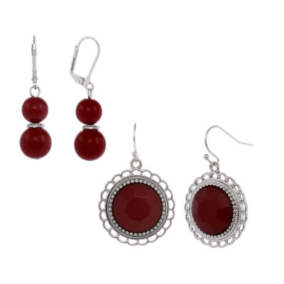 Mixit Silver Tone Womens Red 2 Pair Earring Set
