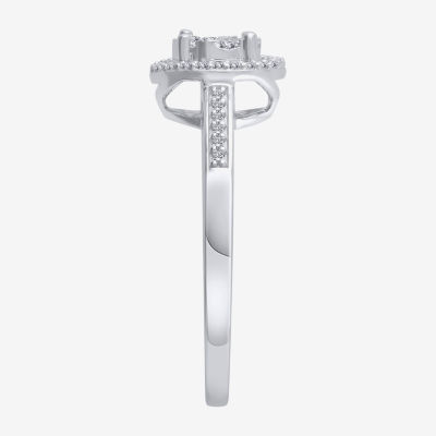 Diamond Blossom Womens 1/4 CT. T.W. Natural White Diamond 10K White Gold Halo Cocktail Ring
