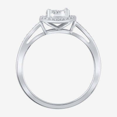 Diamond Blossom Womens 1/4 CT. T.W. Natural White Diamond 10K White Gold Halo Cocktail Ring