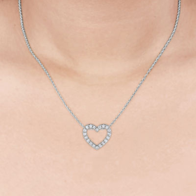 (H-I / I1) Womens 1/4 CT. T.W. Lab Grown White Diamond 10K Gold Heart Pendant Necklaces