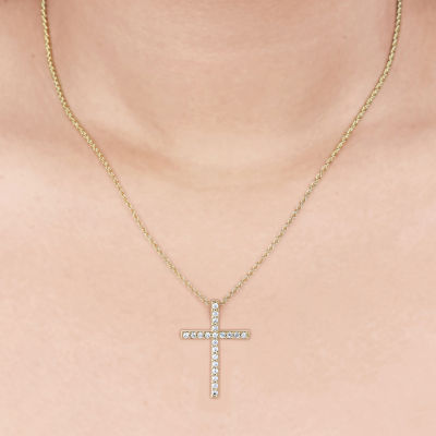 H-I / I1) Womens 1/ CT. T.W. Lab Grown White Diamond 10K or Yellow Gold Cross Pendant Necklace