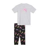 PUMA Little Girls 2-pc Tie-Front Tee & Capri Leggings Set Sport Outfit SIZE  S/7