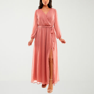 Premier Amour Shimmer Long Sleeve Maxi Dress