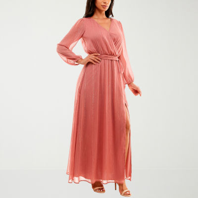 Premier Amour Shimmer Long Sleeve Maxi Dress