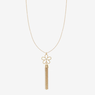 Liz Claiborne Tassle Glass 18 Inch Cable Flower Pendant Necklace