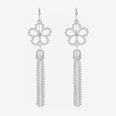 Liz Claiborne Tassle Glass Flower Drop Earrings