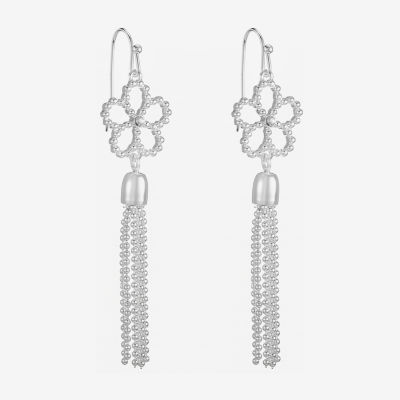 Liz Claiborne Tassle Glass Flower Drop Earrings