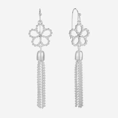 Liz Claiborne Tassle Glass Flower Drop Earrings