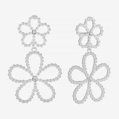 Liz Claiborne Double Glass Flower Drop Earrings