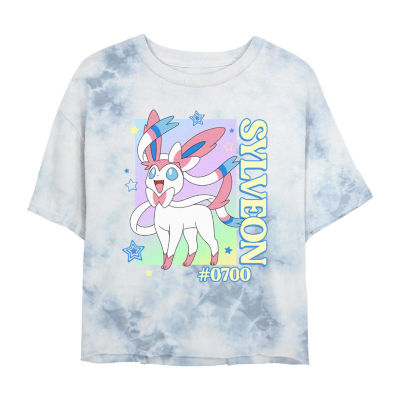 Pokemon Sylveon Cropped Tee Womens Juniors Crew Neck Short Sleeve Regular Fit Pokeman Graphic T-Shirt