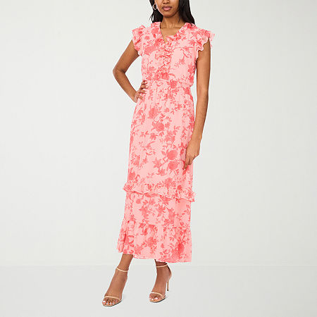 Sam And Jess Womens Short Sleeve Floral Maxi Dress, Small, Pink