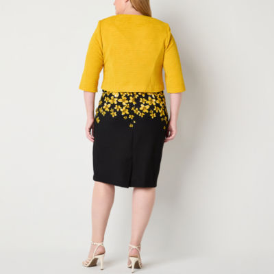 Maya Brooke Womens Floral Jacket Dress Plus