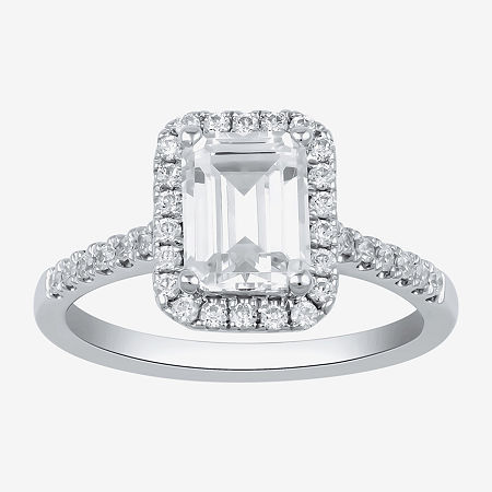 (G / I1) Womens 2 1/2 CT. T.W. Lab Grown White Diamond 10K White Gold Halo Engagement Ring, 6 1/2, White