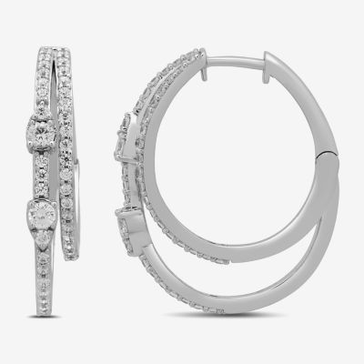 Womens 1 CT. T.W. Lab Grown White Diamond Sterling Silver 25.7mm Hoop Earrings