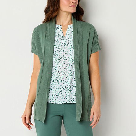 Liz Claiborne Womens Short Sleeve Open Front Cardigan, Xx-large, Green