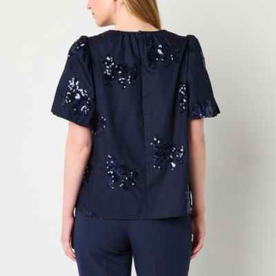 52seven Womens Scoop Neck Short Sleeve Blouse