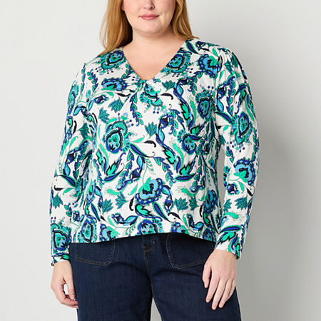 Liz Claiborne Plus Womens Long Sleeve Blouse, 2x, Beige