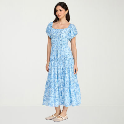 Trixxi Womens Juniors Short Sleeve Midi Floral A-Line Dress, Color