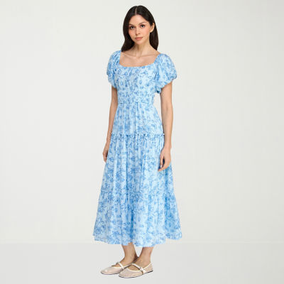 Trixxi Womens Juniors Short Sleeve Midi Floral A-Line Dress, Color