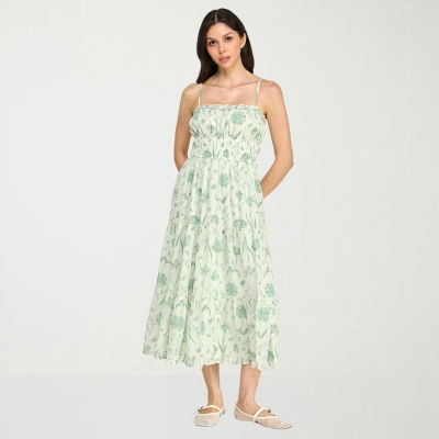 Trixxi Womens Juniors Sleeveless Midi Floral A-Line Dress