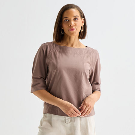 Liz Claiborne Womens Boat Neck 3/4 Sleeve Blouse