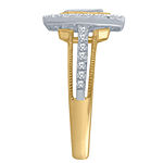 Womens 3/4 CT. T.W. Genuine White Diamond 10K Two Tone Gold Cushion Halo Engagement Ring