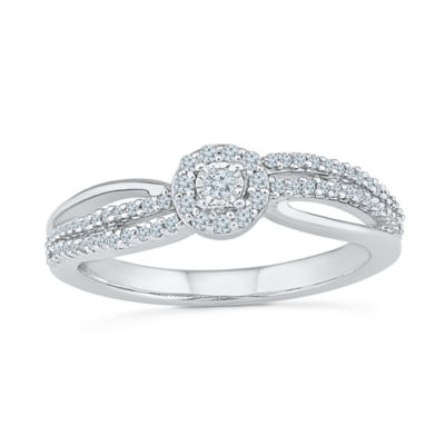 Promise My Love Womens 1/4 CT. T.W. Natural White Diamond Sterling Silver Round Side Stone Halo Promise Ring