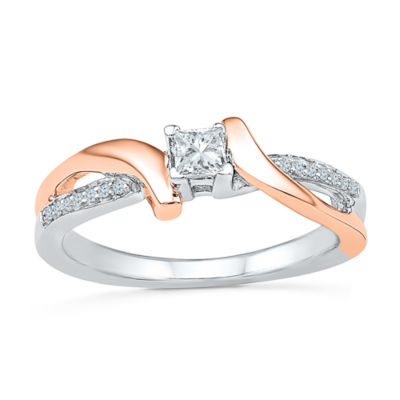 Promise My Love Womens 1/5 CT. Natural White Diamond 10K Rose Gold Over Silver Side Stone Bypass  Promise Ring