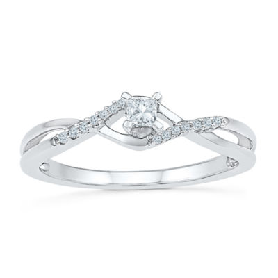 Promise My Love Womens 1/6 CT. T.W. Natural White Diamond 10K Gold Crossover Promise Ring