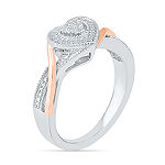Promise My Love Womens Diamond Accent Genuine White Diamond 10K Gold Over Silver Heart Crossover Side Stone Promise Ring