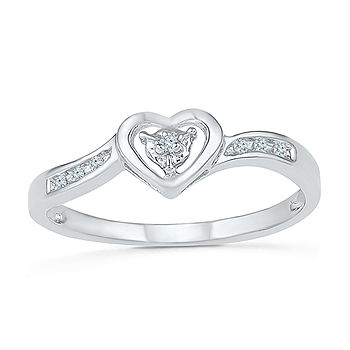 Promise My Love Womens 1/10 CT. T.W. Mined White Diamond Sterling Silver  Heart Promise Ring