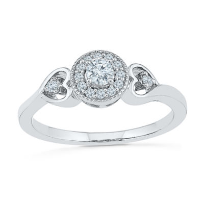 Promise My Love Womens 1/8 CT. T.W. Natural White Diamond Sterling Silver Round Halo Promise Ring