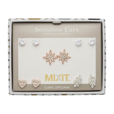 Mixit Silver & Rose Gold Tone Stud 5 Pair Earring Set