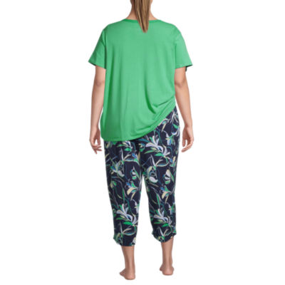 Liz Claiborne Womens Plus 2-pc. Round Neck Short Sleeve Capri Pajama Set