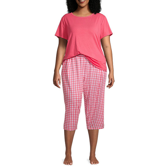 Liz Claiborne Womens Plus 2-pc. Round Neck Short Sleeve Capri Pajama Set