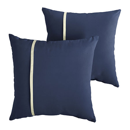 Mozaic Company Sunbrella Canvas Navy Pillow With Flange (Set Of 2), One Size, Blue