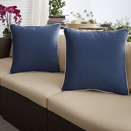 Mozaic Company Corded (Set Of 2) Outdoor Pillow - 18'' Square, One Size, Blue