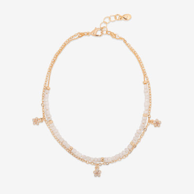 Bijoux Bar Delicates Gold Tone Glass 9 Inch Link Flower Ankle Bracelet