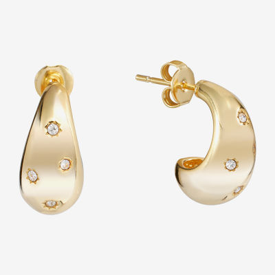 Silver Reflections C Drop Crystal 24K Gold Over Brass Hoop Earrings