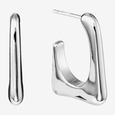 Pure Silver Over Brass Rectangular Hoop Earrings