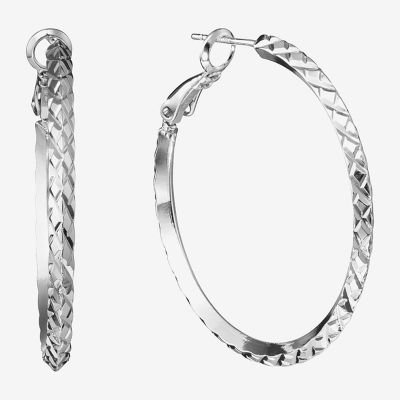Silver Reflections Diamond Cut Pure Silver Over Brass Hoop Earrings