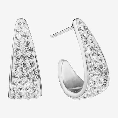 Sparkle Allure J Crystal Pure Silver Over Brass Hoop Earrings