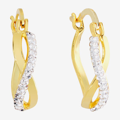 Sparkle Allure Twist Crystal 24K Gold Over Brass Hoop Earrings