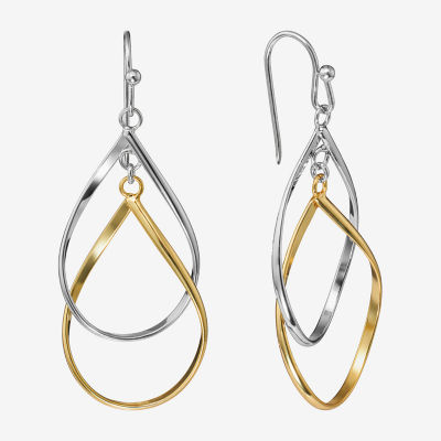 Double 24K Gold Over Brass Pure Silver Over Brass Drop Earrings