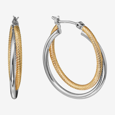 Double 24K Gold Over Brass Pure Silver Over Brass Hoop Earrings
