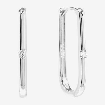 Cubic Zirconia Pure Silver Over Brass Oval Hoop Earrings