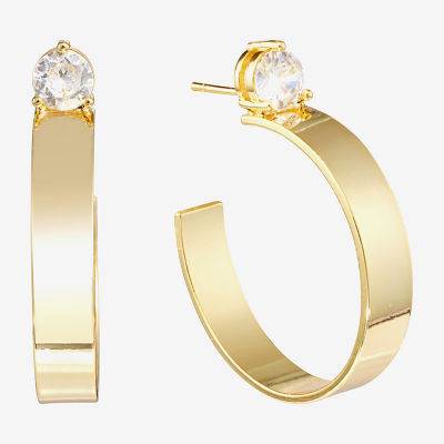 Cubic Zirconia 14K Gold Over Brass Hoop Earrings