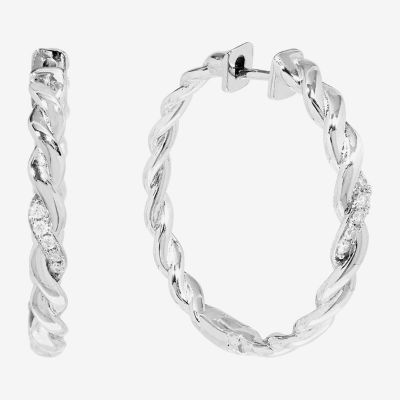 Braided Cubic Zirconia Pure Silver Over Brass Hoop Earrings