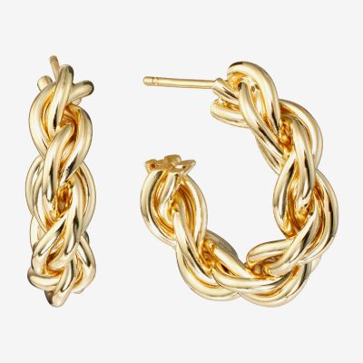 Silver Reflections Twisted 14K Gold Over Brass Hoop Earrings